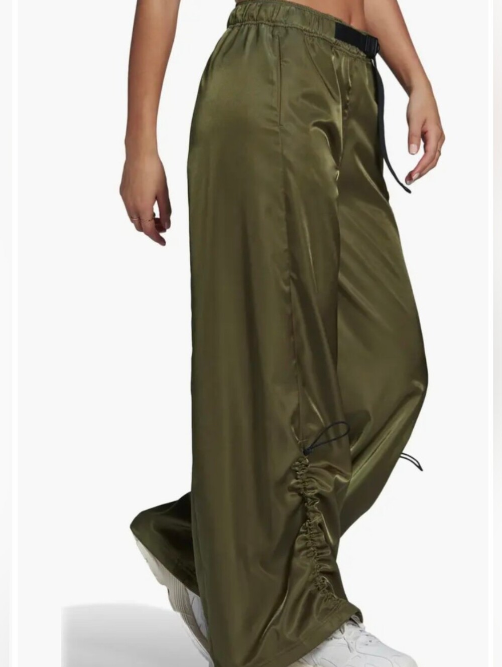 Adidas Wide Leg Satin Pants Focus Olive Loose Fit Bottoms Size Small - Picture 3 of 13